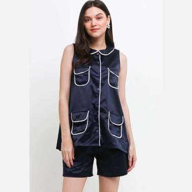 Gaff Sweater Hoodie Long Pants Set Wanita M Navy