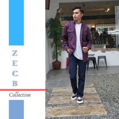zecb - kemeja flanel pria dewasa / kemeja distro lengan panjang motif garis kotak merah fashion pria