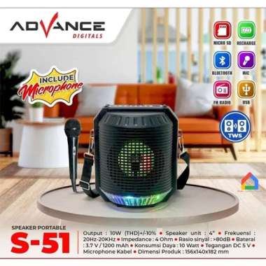 Speaker Bluetooth Portable Advance S51 + Free Mic Karaoker / Salon Aktif Radio Box Music S 51