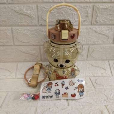 BOTOL MINUM POLOS MOTIF BERUANG 1400ml//BOTOL MINUM VIRAL coklat