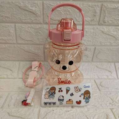 BOTOL MINUM POLOS MOTIF BERUANG 1400ml//BOTOL MINUM VIRAL peach