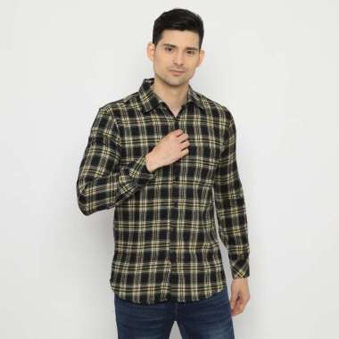 Platini Kemeja Flanel Pria Lengan Panjang Hitam 76292 S