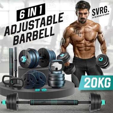 Svarga Adjustable Barbell 6 in 1 - Dumbbell - Kettlebell - Barbel 20kg