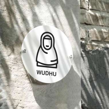Logo Wudhu Wanita - Wall Decor Sign Akrilik Putih Lingkaran 20 Cm