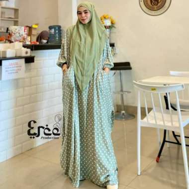 Erce Kaftan Wanita Syari Jumbo Polkadot Gamis Bigsize Lengan Karet Baju Wanita Muslim Kekinian LD 20