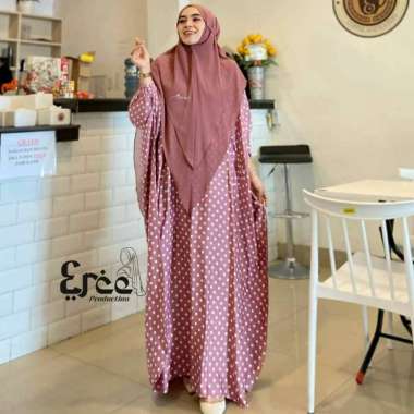 Erce Kaftan Wanita Syari Jumbo Polkadot Gamis Bigsize Lengan Karet Baju Wanita Muslim Kekinian LD 20