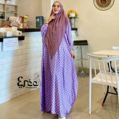 Erce Kaftan Wanita Syari Jumbo Polkadot Gamis Bigsize Lengan Karet Baju Wanita Muslim Kekinian LD 20