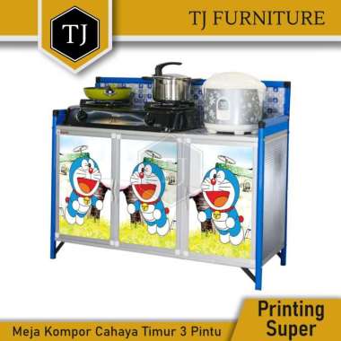 Cahaya Timur Meja Kompor Dengan Rak Piring Kaca Printing Super 3 Pintu Motif Karakter Lucu / Meja Da