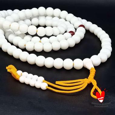 Tasbih Budha 108 Butir Batu Giok 10mm - VeE Kalung Tasbih Buddha Putih