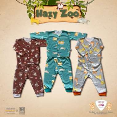 Libby Stelan Baju Panjang Bayi Newborn Motif Kancing Depan giraffe lion