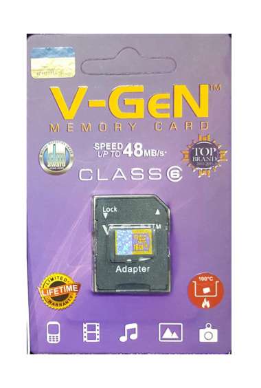 MicroSD V-GeN 16GB Class 6 Memory Card Micro SD VGEN PLUS ADAPTER