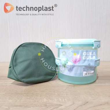 TECHNOPLAST Gula-Gula Sealware Stackable 2SSn|Rantang Click Lock + Tas Hijau