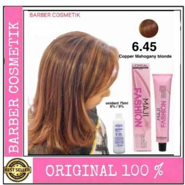 loreal majirel 6.45 dark Copper mahogany blonde /pewarna rambut cat+oxidant 6 %