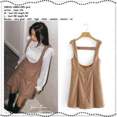 AB861285 Overall Jumpsuit Jumsuit Mini Dress Kotak Wanita Korea Import