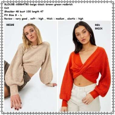 AB864780 Baju Atasan Rajut Blouse Wanita Korea Import Hitam Orange