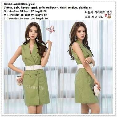 Belt Mini Dress Blazer Army Green Hijau Wanita Korea Import AB536005