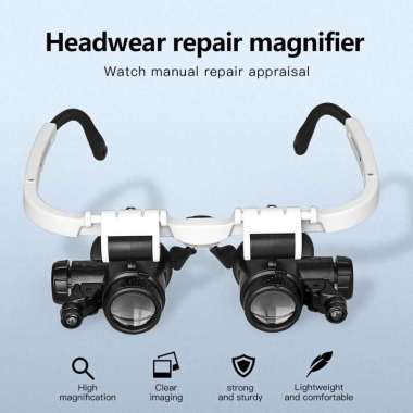Magnifier Spectacles Glasses with LED Lamp [8x-15x-23x] Putih