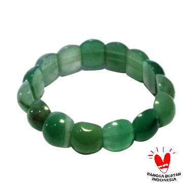 Vee M3 Batu Giok Oval Gelang Unisex Terapi Kesehatan hijau