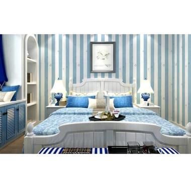 Oem Wallpaper Dinding Motif Garis Biru Bintang 10 M X 45 Cm