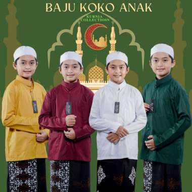 Baju Muslim Anak Koko Haibah Polos Lengan Panjang 6 Coklat Susu