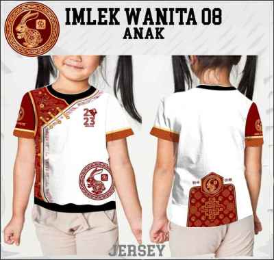 Kaos cheongsam anak perempuan baju imlek 2023 jersey shio kelinci 0 PUTIH