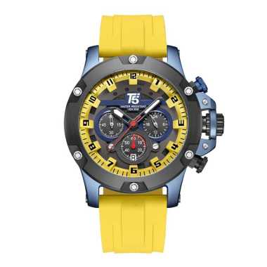 Jam Tangan T5 Pria Original Strap Rubber Chrono Aktif Free Box dan Garansi T15478 Kuning
