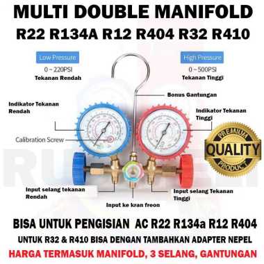 Double Manifold Multi Pengisian Freon AC R22 R134a R12 R404