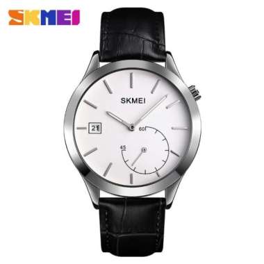 SKMEI 1581 Original Jam Tangan Pria Analog Kulit Fashion Casual Tahan SILVER BLACK