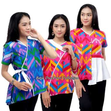 Batik Wanita Atasan Blouse Modern Terkini Batik Dua Putri Collection BIRU 3L