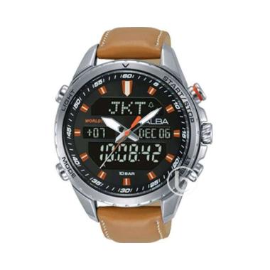 ALBA Signa Analog Digital Chronograph World Time AZ.X14065 Jam Tangan Pria - Brown Black Brown