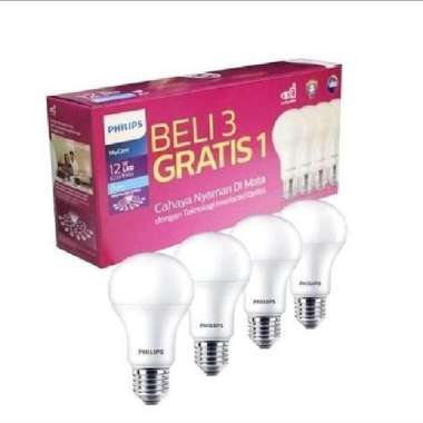 Lampu Led Bulb Philips Multipack 12W Paket isi 4 (3+1)