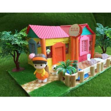 wooden toy house garden