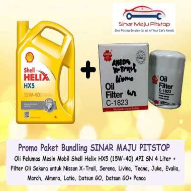 Paket Bundling Oli Shell Helix HX5 15W-40 Segel Hologram Original 4 Liter & Filter Oli Nissan Livina