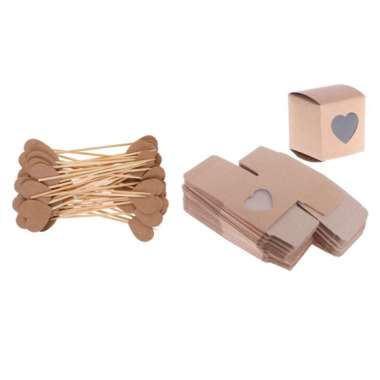 100pcs vintage kraft paper gift boxes candy cookies brown heart cupcake pick