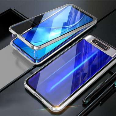 Samsung Galaxy A80 GalaxyA80 Double Side Glass Magnetic Case Cover Casing - Silver Samsung Galaxy A8