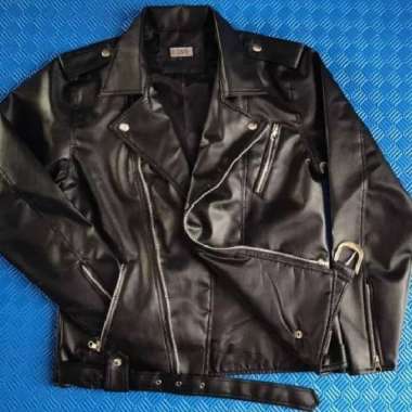 Jaket Pria Ramones Bahan Kulit Sintetis Viena Halus Dan Lembut Hitam - XL