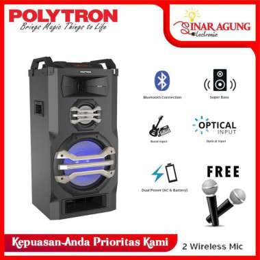 POLYTRON PORTABLE SPEAKER PTS 12K15 BLUETOOTH FREE 2 MIC WIRELESS Hitam