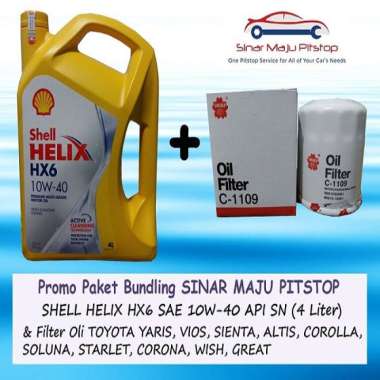Paket Bundling Oli SHELL HELIX HX6 10W-40 SN Original 4 Liter & Filter Oli Mobil TOYOTA YARIS & TOYO