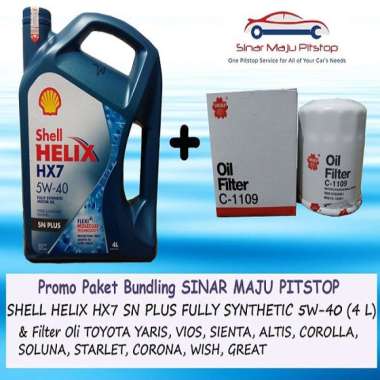 Paket Bundling Oli SHELL HELIX HX7 5W-40 SN PLUS Original 4 Liter & Filter Oli Mobil TOYOTA YARIS &