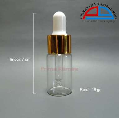Botol kaca pipet 10 ml - botol kaca serum/ tetes - Prima Kemas Botol Pipet Clear 10 ml Ring Gold