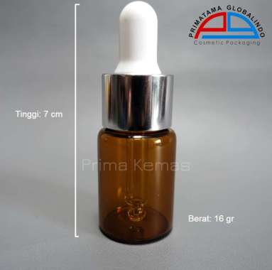 Botol kaca pipet 10 ml - botol kaca serum/ tetes - Prima Kemas Botol Pipet Coklat 10 ml Ring Silver