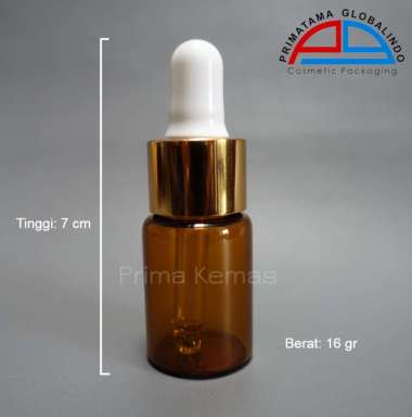 Botol kaca pipet 10 ml - botol kaca serum/ tetes - Prima Kemas Botol Pipet Coklat 10 ml Ring Gold