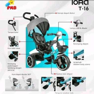 Stroller Sepeda Anak Roda Tiga PMB T-16 Iora T16 Tricycle T 16 Merah