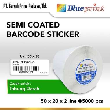 BLUEPRINT Sticker label Barcode 50x20x1 Line Semi Coated isi 5000Pcs White