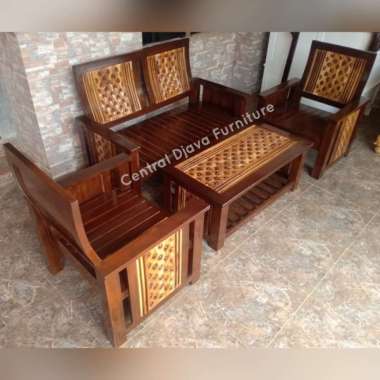 Kursi & Meja Tamu Minimalis Kayu Jati Minimalis Ukir Mebel Jepara -- Multicolor