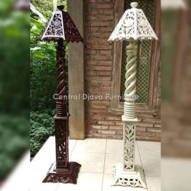 Lampu Hias Sudut Cat Duco Kayu Jati Pojok Lantai Ruangan Ukiran Jepara