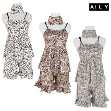 Aily SM50 Setelan Baju Tidur Wanita Motif Macan Free Penutup Mata Macan Totol Kecil Semua Ukuran