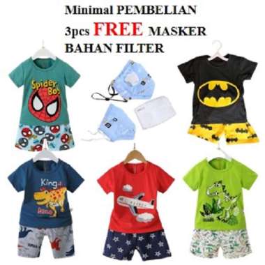 Baju setelan anak laki laki import bahan katun stretch usia 1-9tahun 7-8 tahun
