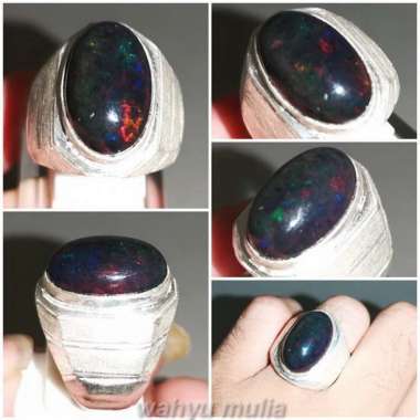 Batu Akik Black Opal Kalimaya Asli Ring Perak Kode 2284 Hitam