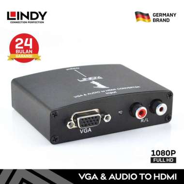 LINDY 38165 Converter VGA to HDMI 1080p dengan Audio Analog Adapter VGA ke HDMI untuk Monitor TV Pro